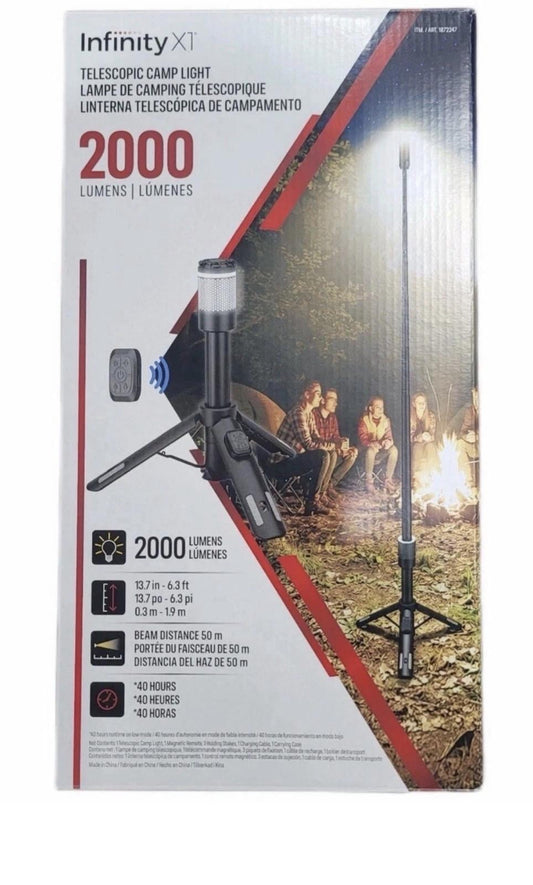 Infinity X1 Infinity X1 Telescopic Camp Light, 2000 Lumens, Rechargeable LED Lantern with Tripod & Remote