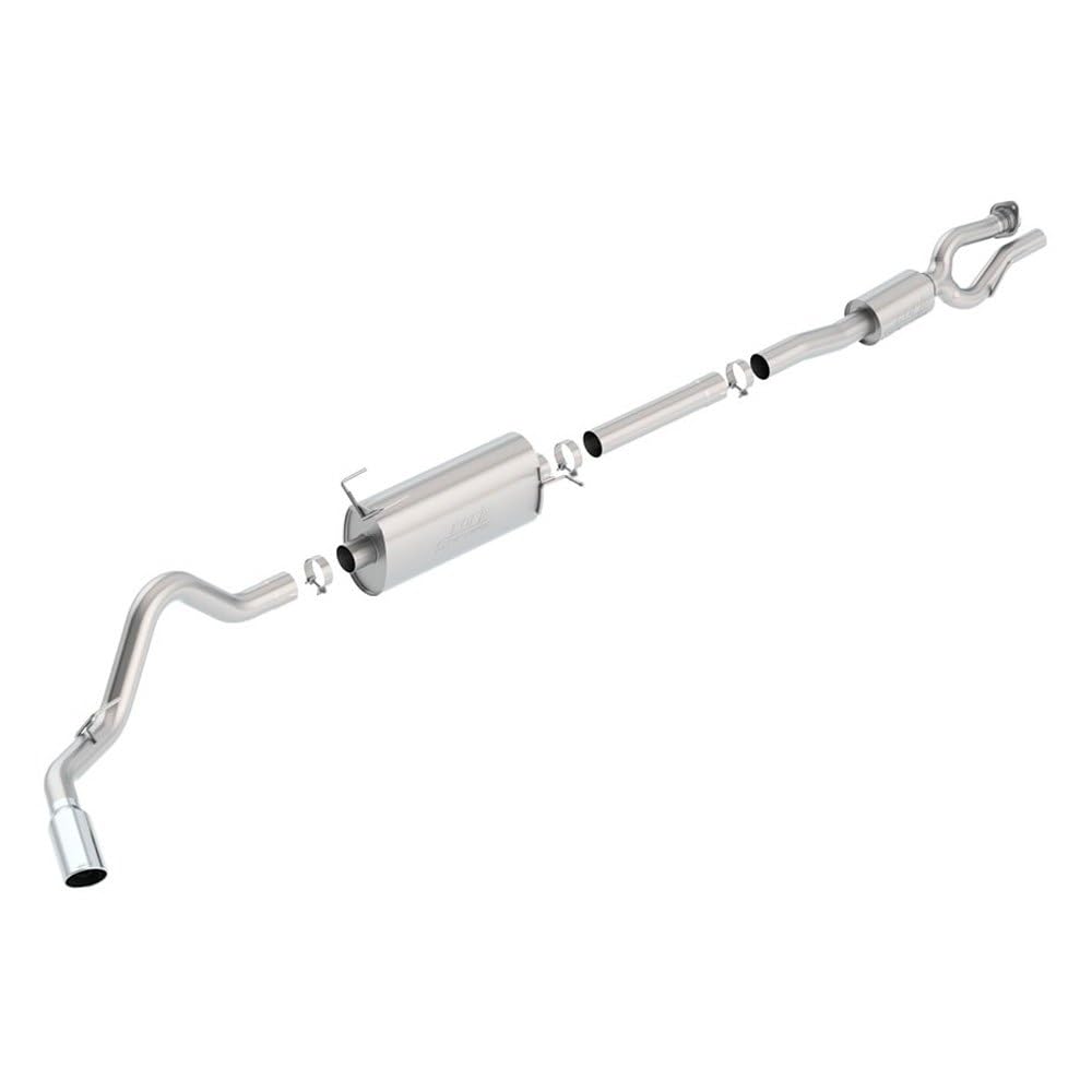 BORLA 140798 Borla 140798 S-Type Cat-Back Exhaust System 2.75 in. Pipe Into Single 3.5 in. Pipe 5 in. Single Round Rolled Angle Cut Long Tip Truck Side Exit T-304 Stainless Steel S-Type Cat-Back Exhaust System