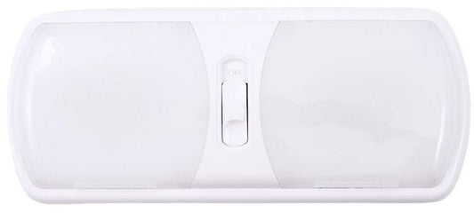 ARCON 20714N Arcon 20714N LED Ceiling Double Light – Euro-Style 12V Soft White Dome Fixture with White Lens, 11.56 x 4.95 Inch, 3-Position Switch, Compact Interior Lighting for RV, Camper, Trailer