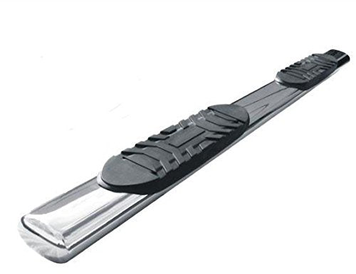 TRAILFX A7087S TrailFX Nerf Bars for Chevrolet Silverado 1500 Crew Cab 2020-2021 Polished Stainless Steel 5 Inch Oval Straight Side Steps with Step Pads Welded End Caps Rocker Panel Mount Running Board Pair