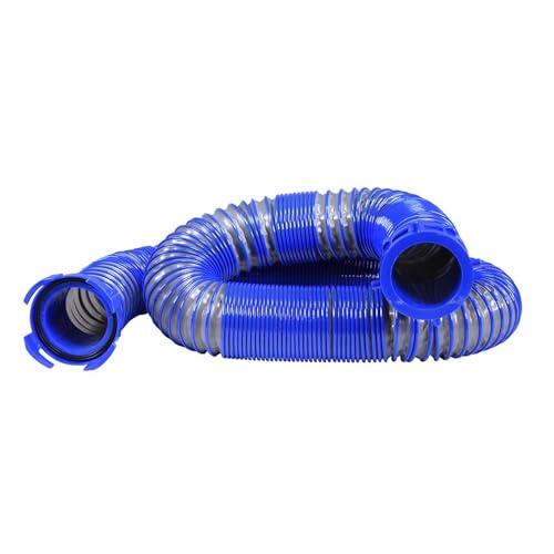 DURAFLEX 22196 Duraflex Gator Sewer Hose 15 Foot Extended 3 Inch Diameter 24 Mil Polypropylene Ribbed Construction Twist-Lock Fittings Gray Blue for RV Waste Disposal