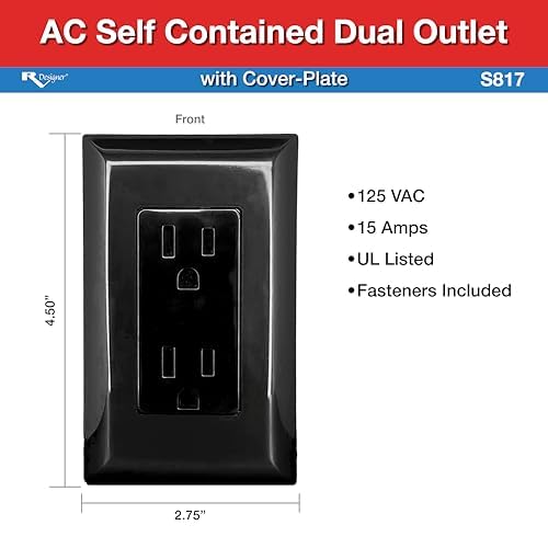 RV DESIGNER S817 RV Designer S817 - Self-Contained Dual AC Outlet with Cover Plate, Black