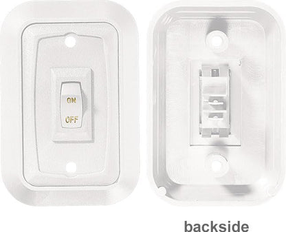 RV DESIGNER S653 RV Designer S653, Wall Plate Switch, White, Single, 3.53" x 2.39", On/Off - SPST - Includes Raised Bezel, Plate and Switch