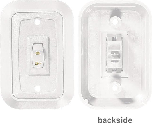 RV DESIGNER S653 RV Designer S653, Wall Plate Switch, White, Single, 3.53" x 2.39", On/Off - SPST - Includes Raised Bezel, Plate and Switch