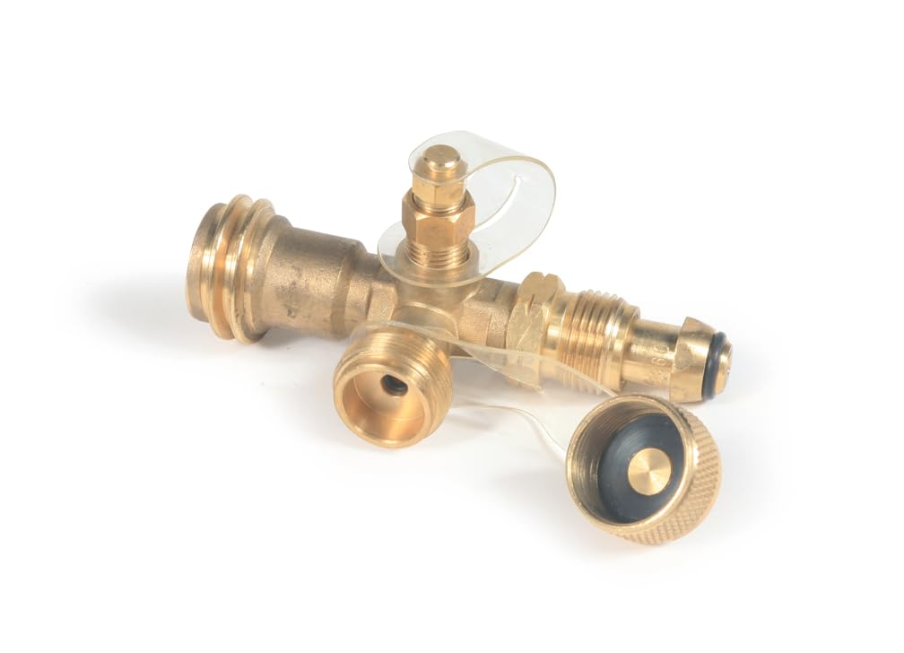 CAMCO 59113 Camco RV Propane Brass Tee – 4-Port Adapter for Motorhomes with Permanent Tank, Acme & POL Threads, Auxiliary Cylinder & Appliance Hookup (59113)