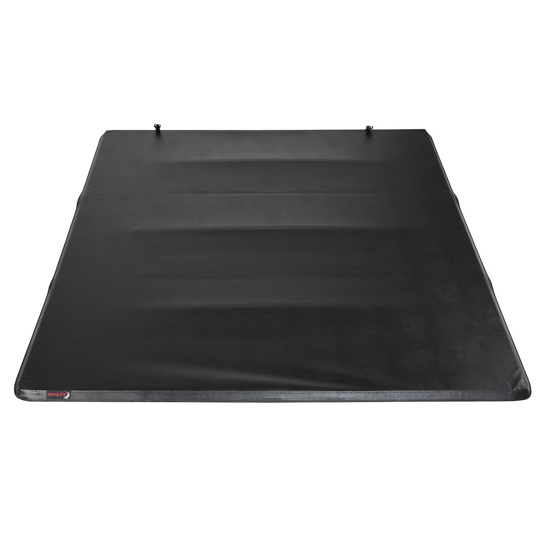 TRAILFX TFX4008 TrailFX Soft Tri-Fold Tonneau Cover Fits 2022-2025 Nissan Frontier Factory Bed Rail Caps Soft Folding Lockable via Tailgate Handle Lock Black Vinyl with Aluminum Rails Clamp-On Installation