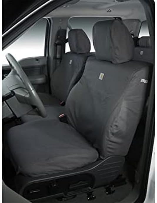 Covercraft Carhartt SeatSaver Custom Seat Covers — Fits 2019-2024 Ram 2500/3500/4500 — 1st Row Bucket Seats, Duck Weave Gravel
