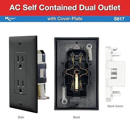 RV DESIGNER S817 RV Designer S817 - Self-Contained Dual AC Outlet with Cover Plate, Black
