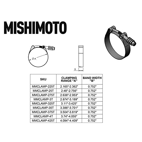 MISHIMOTO MMCLAMP-25T Mishimoto - MMCLAMP-25T Stainless Steel Constant Tension T-Bolt Clamp, 2.48" – 2.76" (63MM – 70MM)