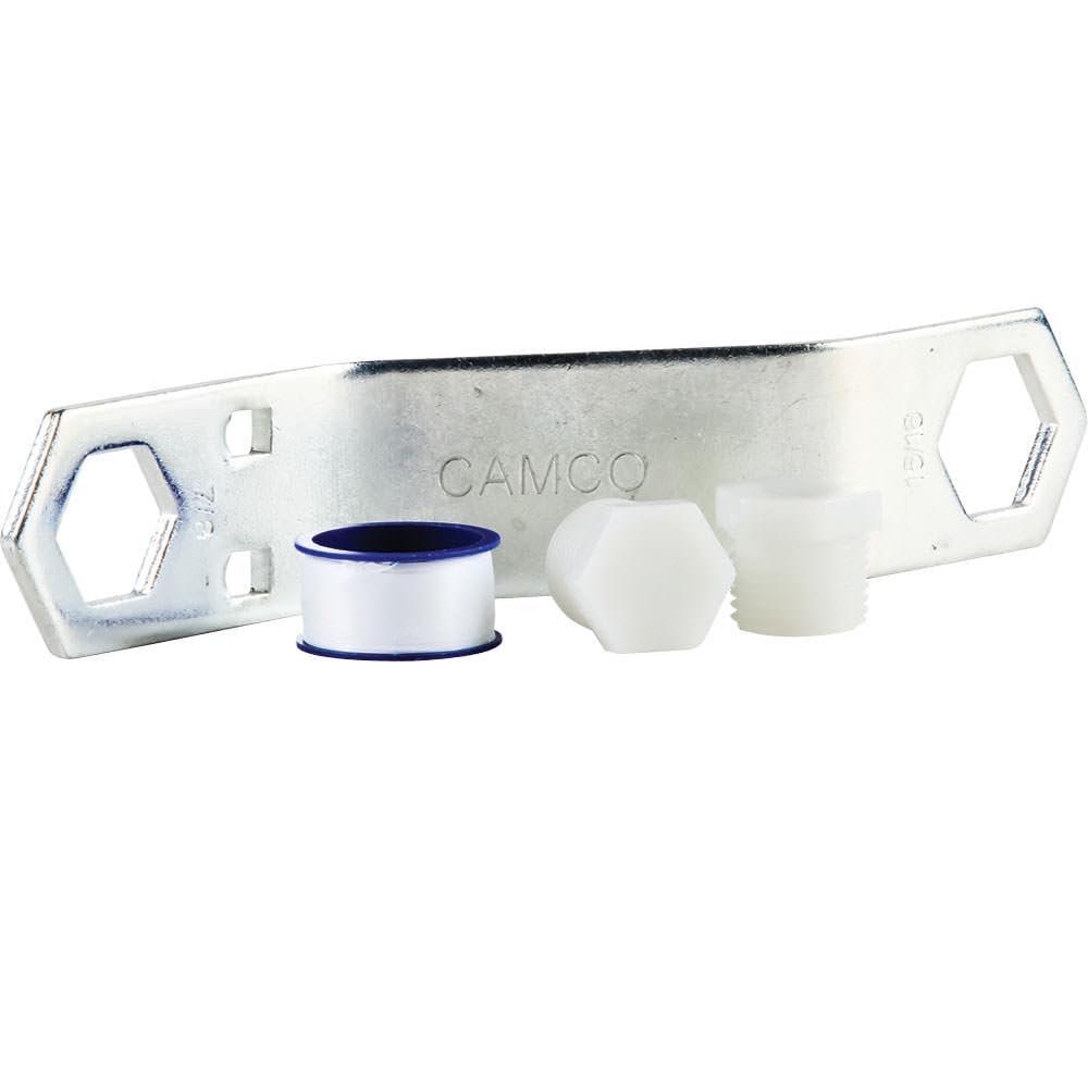 CAMCO 11633 Camco RV Water Heater Drain Plug and Wrench Kit | Designed for RV & Camper Water Heater Drain Plugs | Fits 7/8" & 15/16" Drain Plugs | Angled Design Allows You to Reach Tight Spots (11633)