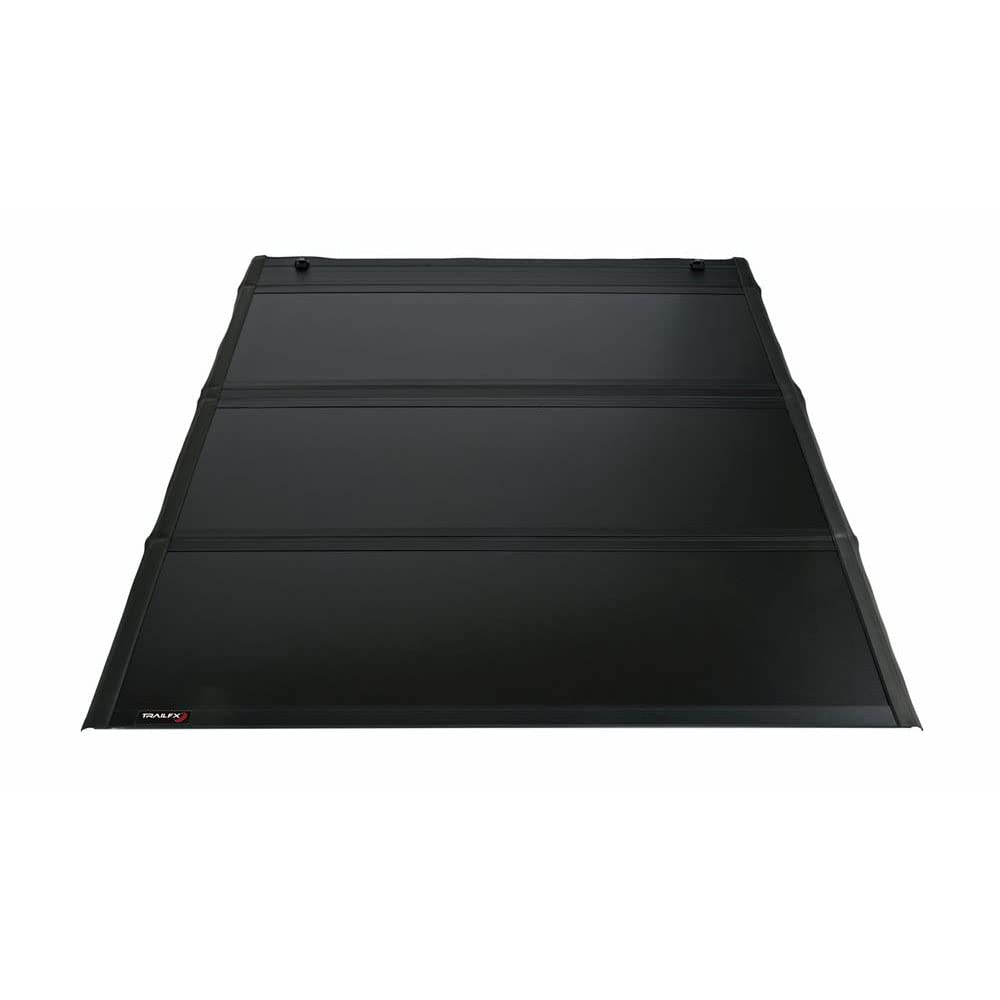TRAILFX TFX1708 TrailFX Tonneau Cover Fits Chevy Silverado and GMC Sierra 1500 2500 3500 2014–2019 Premium Flush Tri-Fold Hard Lockable Black Aluminum Carpeted Under Panels