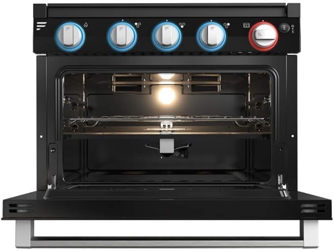 FURRION LLC FGR17G3MA2B-BG Furrion® - 17" 3-Burner All Glass Gas Range with FFD - Led Knobs - Black Glass with Silver Handle