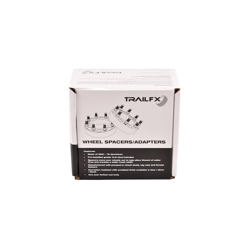 TRAILFX W655002N TrailFX Wheel Spacer W655002N, 6 x 5.50 Inch Bolt Pattern, 1.25 Inch Thickness, 78.10 Millimeter Hub Size, Black, Aluminum, Set of 2, 12 Open End Conical Seat Lug Nuts