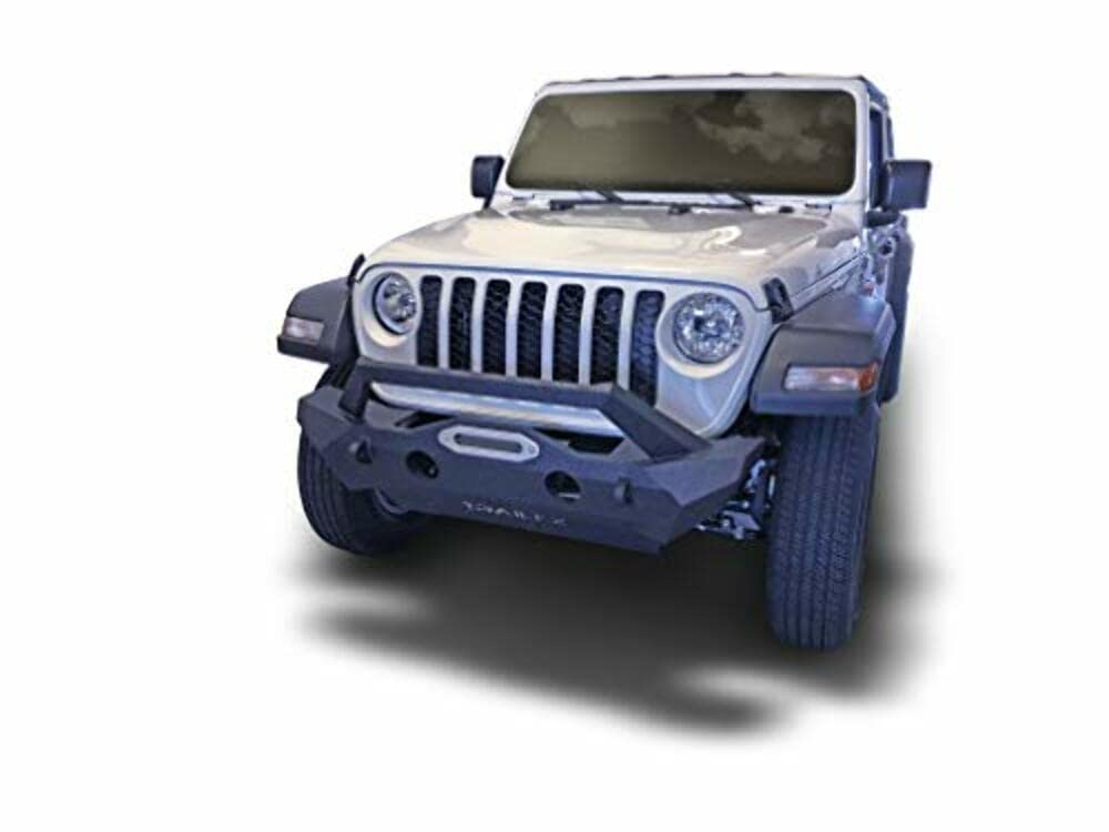 TRAILFX JL08T TrailFX Stubby Front Bumper Fits 2018–2025 Jeep Wrangler JL Grille Guard Winch Mount and LED Light Bar Mount Black Powder Coated SteelOEM Fog Light Cutouts Skid Plate With Mounting Hardware