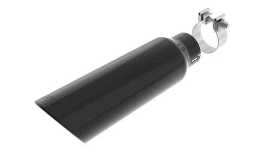 BORLA 20162 BORLA 20162 Universal Performance Exhaust Tip 2.75" Single Inlet / 4" Round Angle-Cut Single Outlet 14" Long Black Chrome On T-304 Stainless Steel Clamp On Design Clamp Included