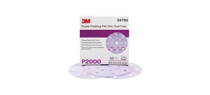 3M 34785 3M Hookit Coated A/O Aluminum Oxide AO Purple Hook & Loop Disc - Film Backing - P1000 Grit -Fine - 6 in Diameter - 34782 [PRICE is per BOX]