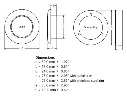 HELLA 980507221 Hella 980507221 '0507 Series' Slim Line Red 12V DC Round Soft LED Courtesy Light with Polished Stainless Steel Rim