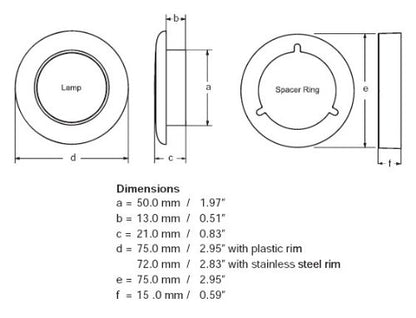 HELLA 980507221 Hella 980507221 '0507 Series' Slim Line Red 12V DC Round Soft LED Courtesy Light with Polished Stainless Steel Rim