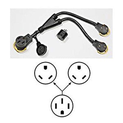 Arcon 17341 Arcon 17341 Multi-Max Generator Y-Adapter Cord 50 Amp 14-50P Male to Dual 30 Amp L5-30R Twist Lock Female, 17 Inch Legs with 30A-to-20A Adapter, Waterproof, Easy-Grip Handles