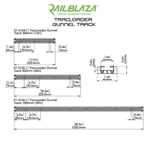 RAILBLAZA 01-4155-11 RAILBLAZA Aluminum Boat Gunnel Track Rail System (20 in), Compatible with Crestliner, Lund, Lowe, G3 and More