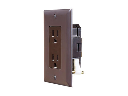RV DESIGNER S815 RV Designer AC Self-Contained Dual Outlet with Cover Plate S815 - 15 Amp 125 VAC Power Outlet Receptacle for RVs & Motorhomes - Brown - Safe & Simple Design - Dual Slots - OEM Use