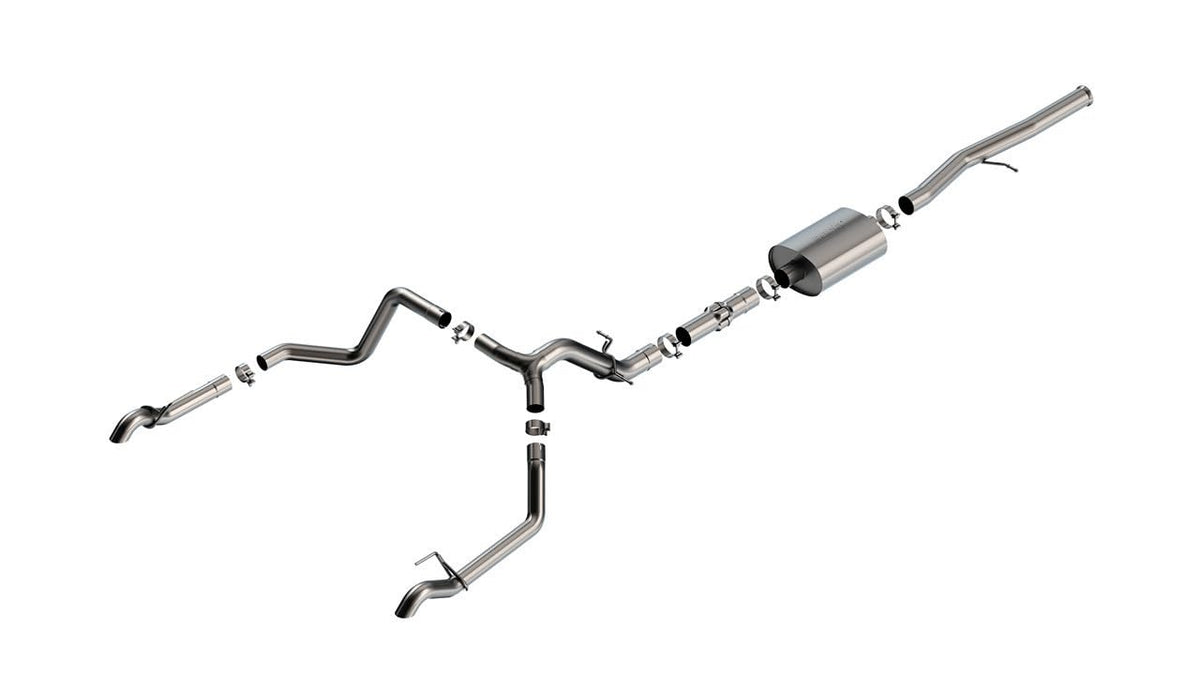BORLA 140915 BORLA 140915 Cat-Back System for 2022-2023 Chevrolet Silverado 1500 ZR2/ GMC Sierra 1500 AT4X 6.2L V8 Automatic Transmission 4WD Crew Cab With Short Bed (5' 9") 147.4" Wheelbase. Turn Down Tail Pipes.