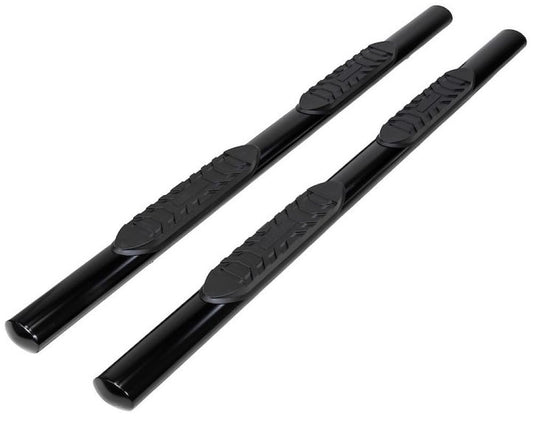 TRAILFX A1548B TrailFX Nerf Bars for Double Cab Chevrolet Silverado 1500 2020-2021 Black Powder Coated Steel 4 Inch Oval Straight Side Steps with Step Pads Welded End Caps Rocker Panel Mount Pair Running Boards