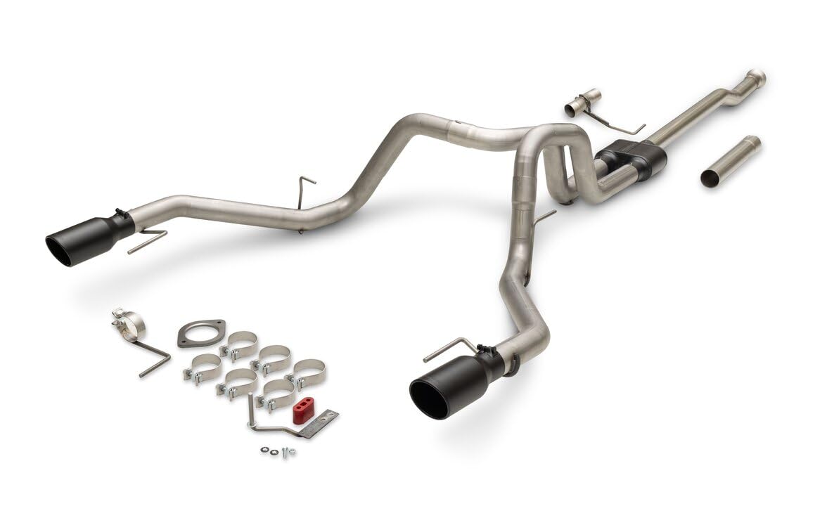 FLOWMASTER 818168 Flowmaster 818168 Outlaw Series Cat-Back Exhaust 3 Inch In Dual 2.5 Out 409 Stainless Steel 4.5 Inch Black Tips Compatible with 2021-2025 Ford F-150 2.7 3.5 5.0L PowerBoost and non-hybrid Factory Dual