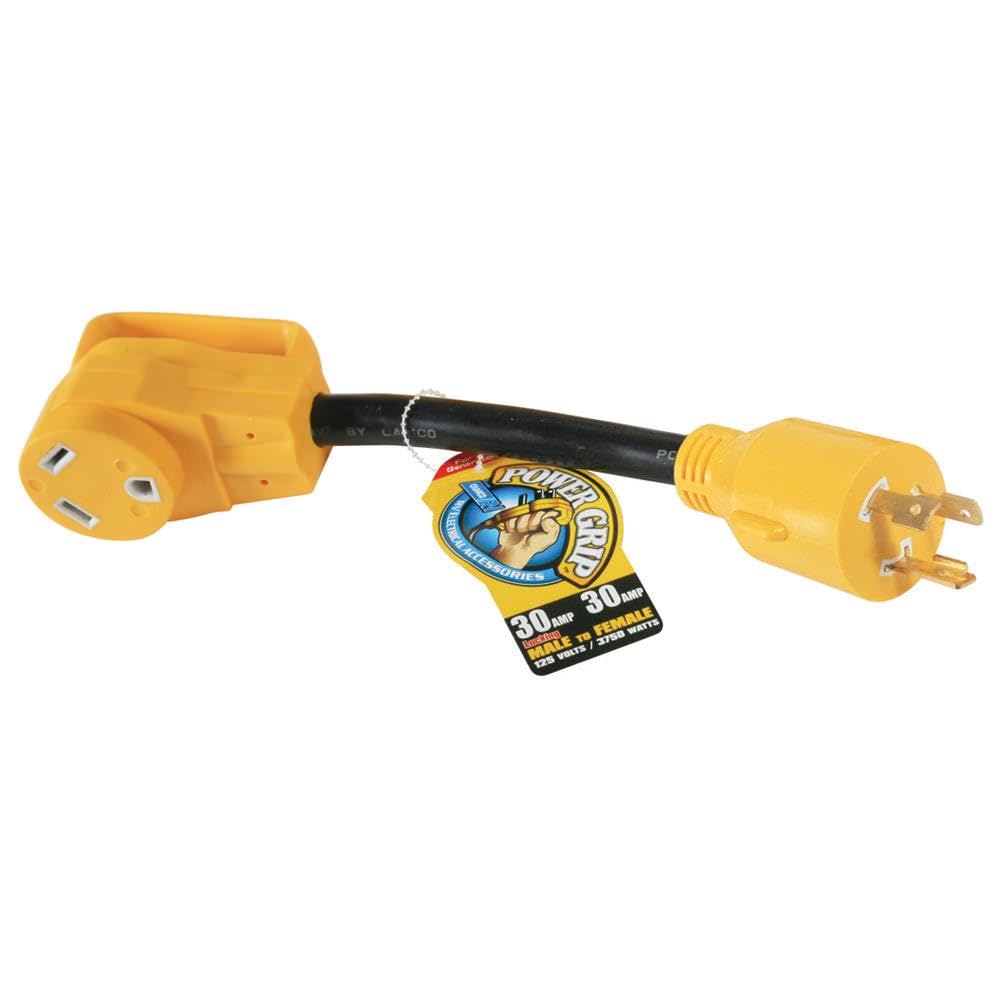 CAMCO 55272 Camco 55272 12" L5-30 AMP Locking 3-Prong Plug/TT-30 30 AMP Standard Receptacle PowerGrip Generator Adapter