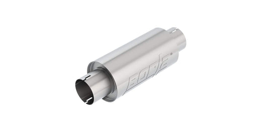 BORLA 401343 BORLA 401343 Resonator/Specialty Resonator - 3" Center Inlet/ 3" Center Outlet 5" Round x 10" Long Body 15" Overall Length. Universal Part. Reversible Design. Notched Necks.