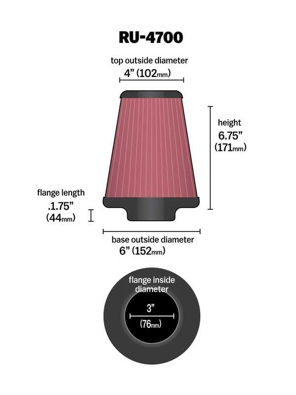 K&N RU-4700 High-Flow Original Lifetime Universal Clamp-On