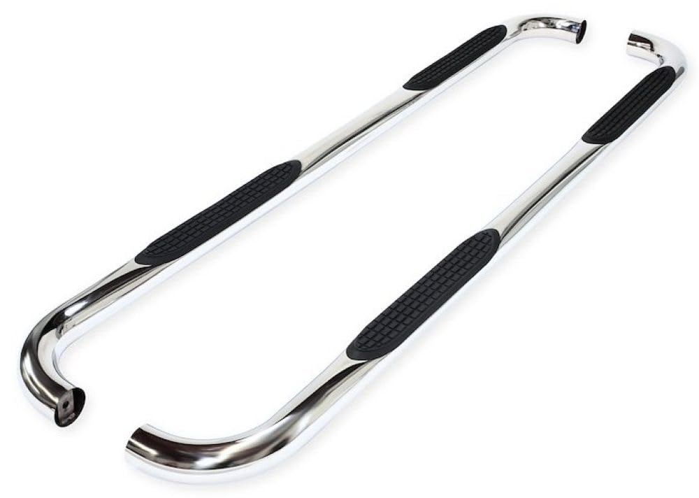 TRAILFX A0063S Nerf Bars Fits Jeep Gladiator JT 2020-2025 Polished Stainless Steel 3-Inch Round Bent Rocker Panel Mounted Side Steps with Slip-Resistant Step Pads Curved Ends TrailFX A0063S