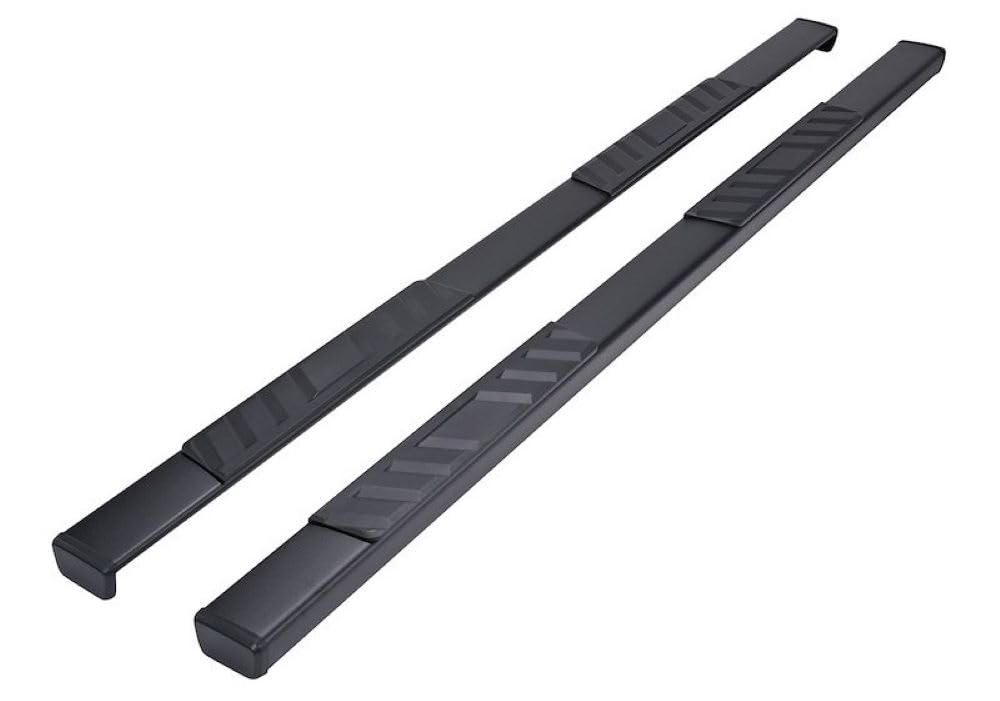 TRAILFX A4018B TrailFX Nerf Bar Side Step Pair with Step Pads 4 Inch Trapezoid Titanium Black Powder-Coated Steel Rocker Panel Mount Straight End Caps Slip-Resistant Surface TrailFX A4018B