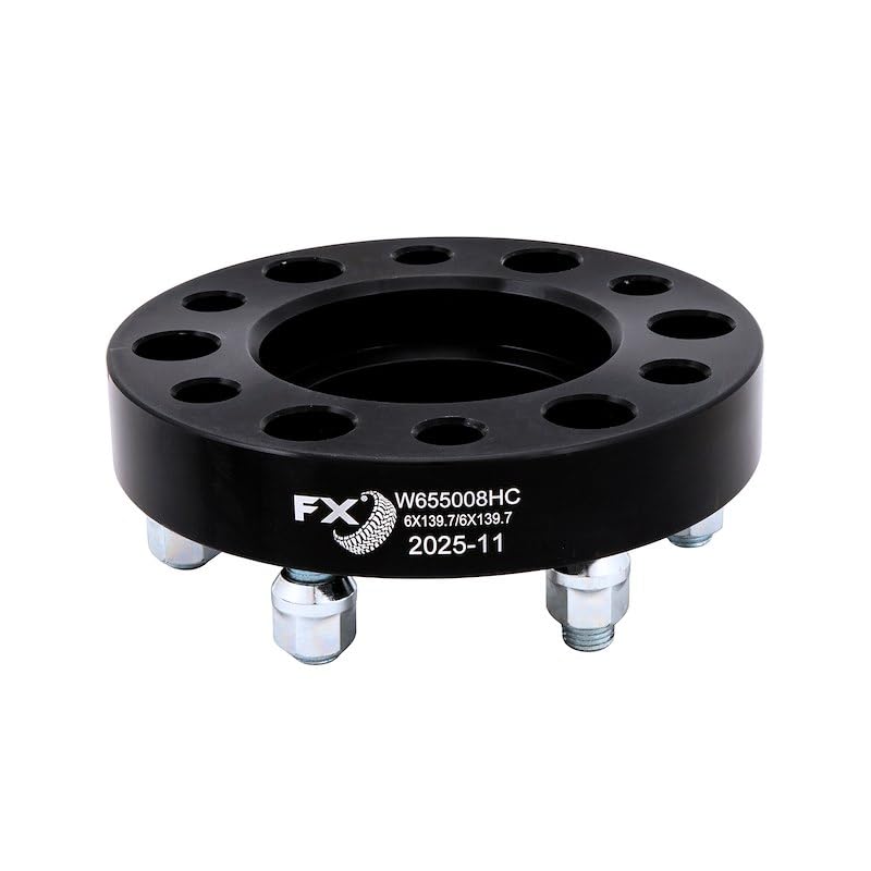 TRAILFX W655008HC Trailfx Wheel Spacer W655008HC, 6 x 5.50 Inch Bolt Pattern, 1.25 Inch Thickness, Wheel Stud Mount, 95 Millimeter Hub Size, Black, Aluminum, Set of 2, 12 Set of Bolts and Nuts, Hub Centric