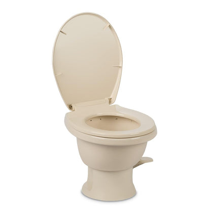 DOMETIC 9610008262 Dometic Model 411 Complete RV Toilet – Round Porcelain Bowl, Universal Fit & 2-Bolt Mount, Low-Profile 13–5/8" Seat Height, Gravity Flush Toilet with Soft-Close Seat, Bone (9610008262)