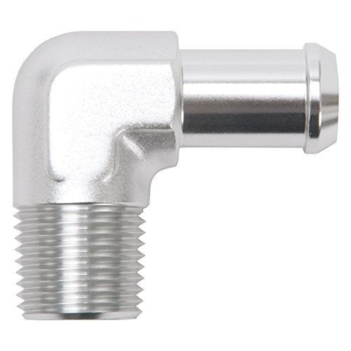 EDELBROCK 8179 Edelbrock 8179 Heater Hose Fitting 90 Degree 1/2 in. NPT And 5/8 in. Barb Clear Anodized Heater Hose Fitting