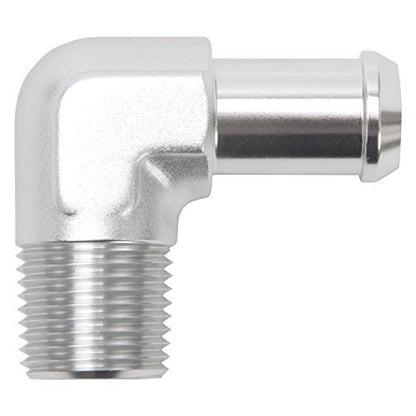 EDELBROCK 8179 Edelbrock 8179 Heater Hose Fitting 90 Degree 1/2 in. NPT And 5/8 in. Barb Clear Anodized Heater Hose Fitting