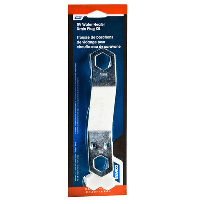 CAMCO 11633 Camco RV Water Heater Drain Plug and Wrench Kit | Designed for RV & Camper Water Heater Drain Plugs | Fits 7/8" & 15/16" Drain Plugs | Angled Design Allows You to Reach Tight Spots (11633)