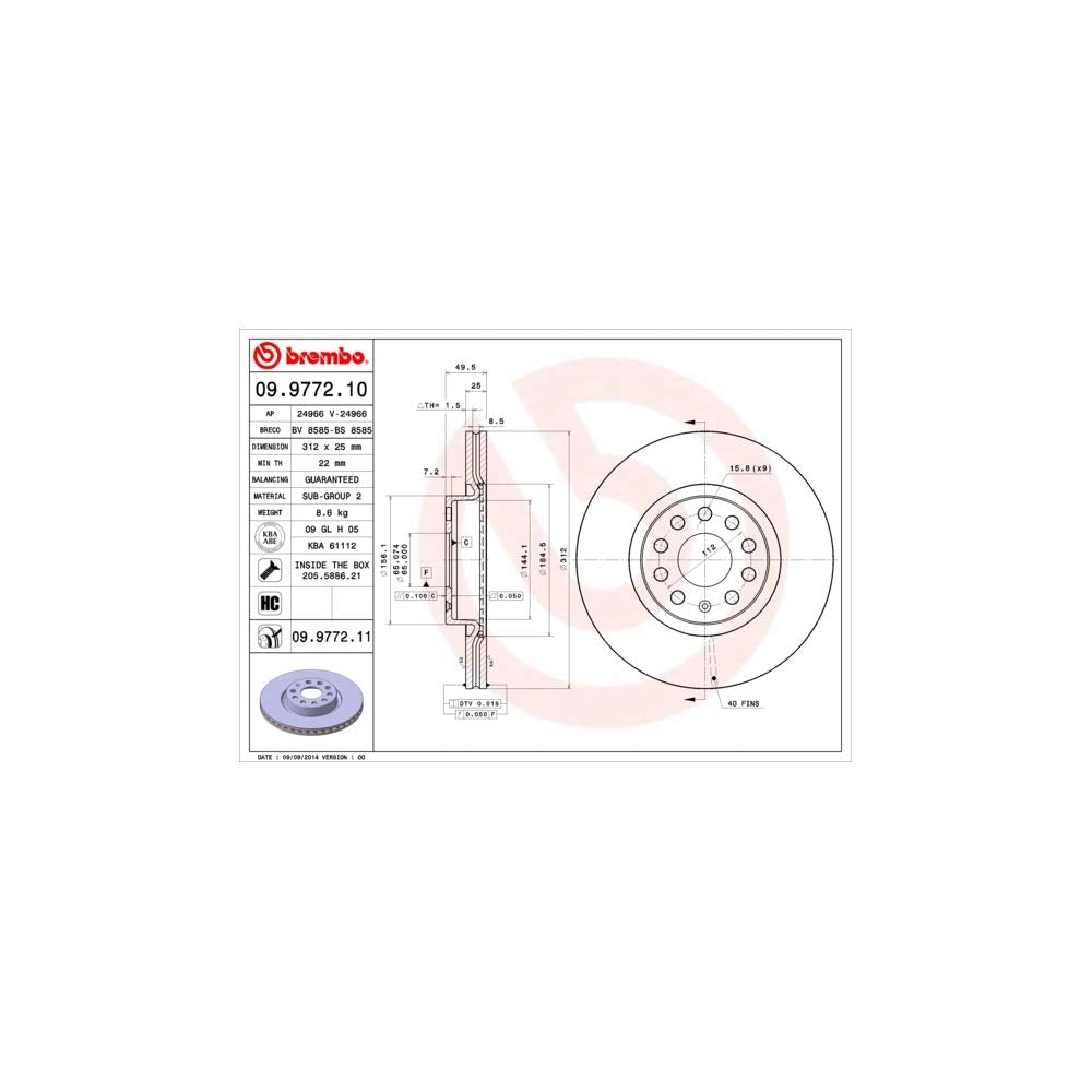 BREMBO 09.9772.11 fits Brembo™ Oe 09.9772.11 BRE UV Coated OE Equiv Rotors
