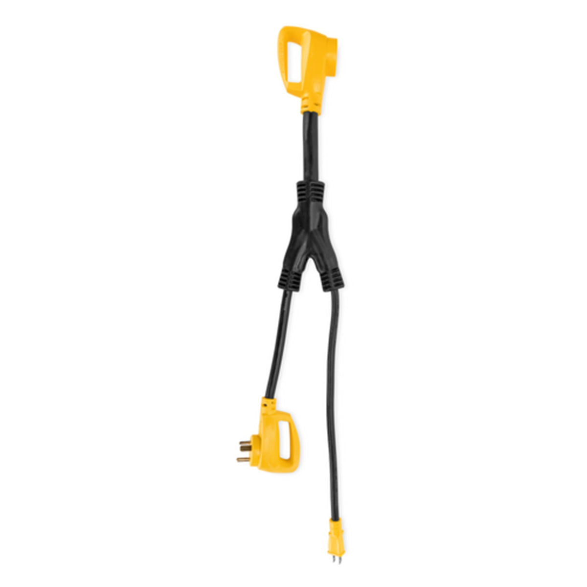 CAMCO 55025 Camco PowerGrip 45 Amp RV Plug Adapter, Combines 15 Amp and 30 Amp to 50 Amp Outlet, Heavy Duty Camper Electrical Power Adapter Cord