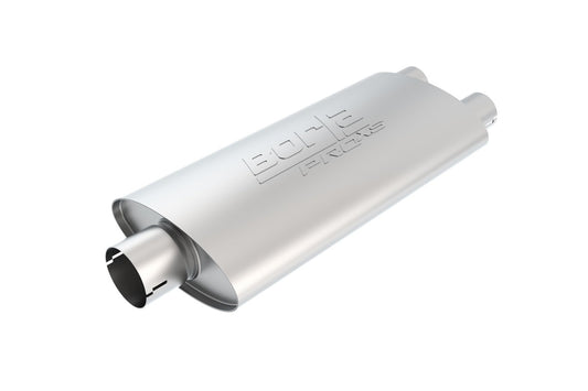 BORLA 400487 BORLA 400487 ProXS ProXS Muffler 3" Center Inlet/ 2.5" Dual Outlet, 4" x 9.5" Oval, 19" Long Body, 24" Overall Length. Universal Part. Reversible Design. Notched Necks.