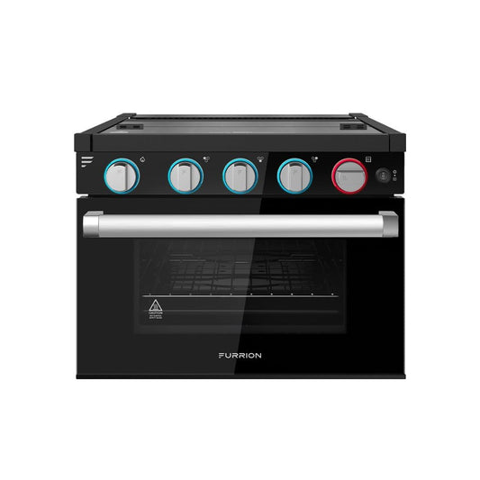 FURRION LLC FGR17G3MA2B-BG Furrion® - 17" 3-Burner All Glass Gas Range with FFD - Led Knobs - Black Glass with Silver Handle