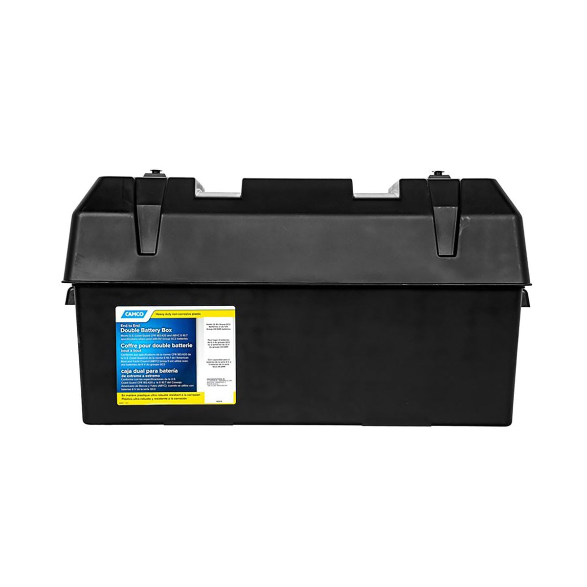 CAMCO 55374 Camco Heavy Duty Double Battery Box with Straps and Hardware - Group GC2 – Safely Stores RV, Automotive, and Marine Batteries – Measures Inside 21-1/2" x 7-3/8" x 11-3/16" – (55374)