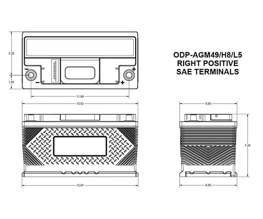 ODYSSEY BATTERY ODP-AGM49H8L5 Odyssey Battery, Performance Series, AGM, 12V, 950 Cold Cranking Amps, Top Post Terminals, 13.9 in L x 7.4 in H x 6.9 in W, Each