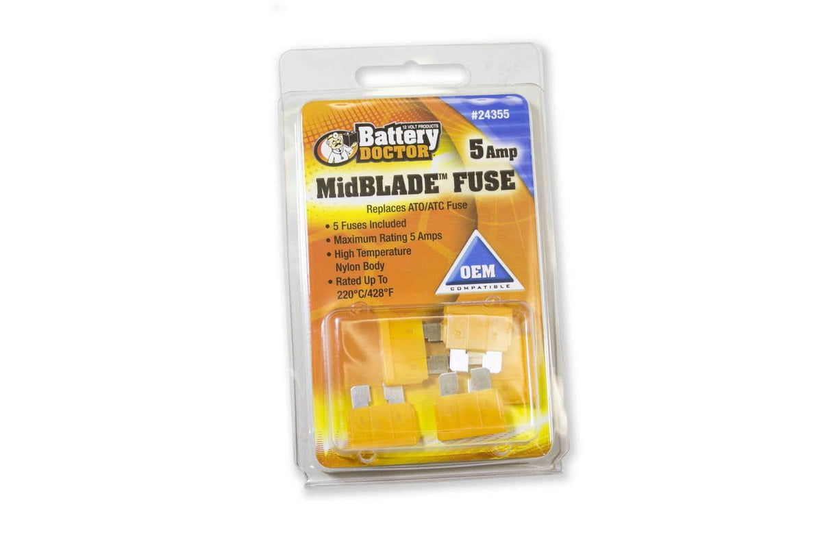 WIRTHCO 24355 WirthCo 24355 Battery Doctor 5 Amp MidBlade Fuse, 5 Pack