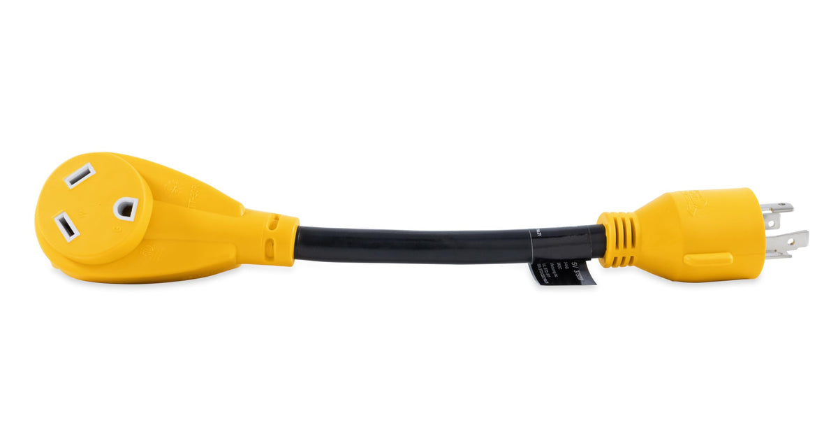 CAMCO 55382 Camco Power Grip Heavy Duty 12" 30 Amp Locking 4-Prong Male / 30Amp Standard Female Generator Adapter, Yellow (55382)