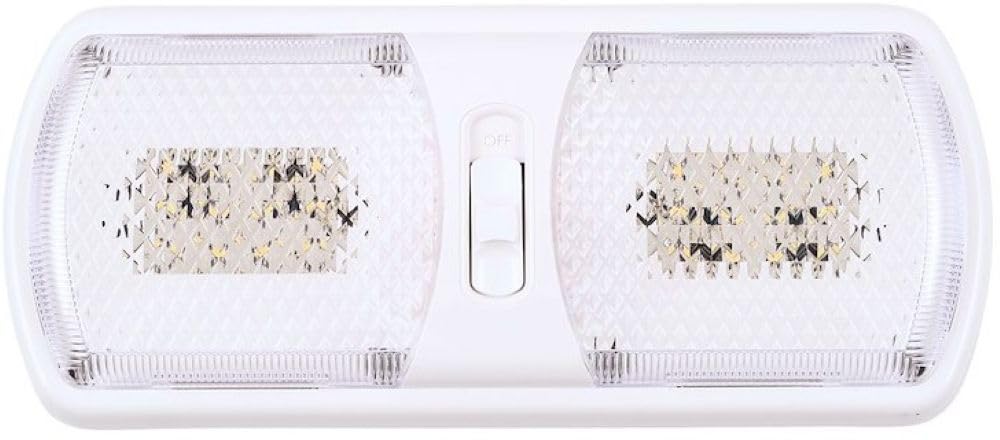 ARCON 20712N Arcon LED Double Ceiling Light 12V Soft White SMD Clear Lens 11.56 x 4.95 Inch Euro-Style Dome Lighting with On Off On Switch RV Camper Trailer Interior Light 20712N
