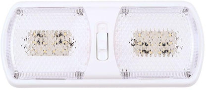 ARCON 20712N Arcon LED Double Ceiling Light 12V Soft White SMD Clear Lens 11.56 x 4.95 Inch Euro-Style Dome Lighting with On Off On Switch RV Camper Trailer Interior Light 20712N