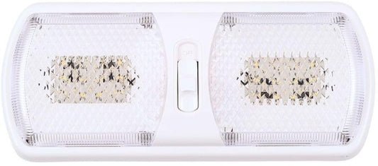 ARCON 20712N Arcon LED Double Ceiling Light 12V Soft White SMD Clear Lens 11.56 x 4.95 Inch Euro-Style Dome Lighting with On Off On Switch RV Camper Trailer Interior Light 20712N