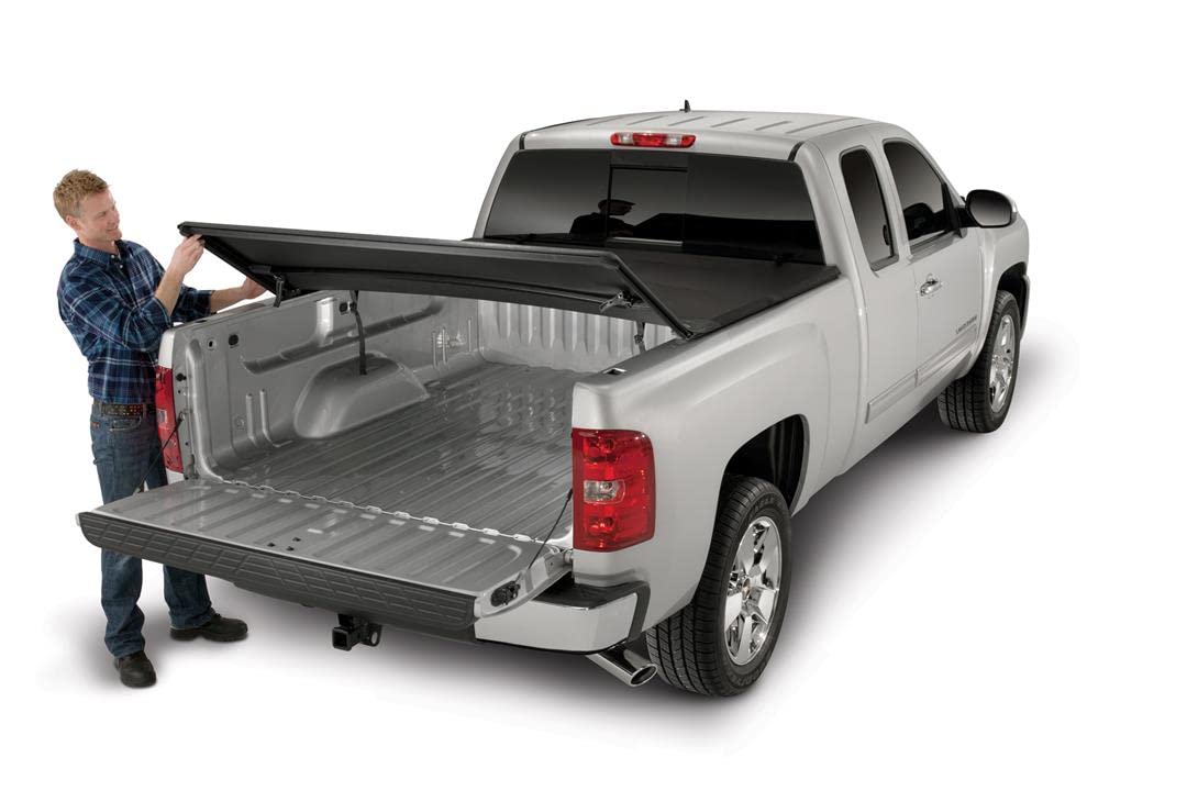 TRAILFX TFX1009 TrailFX Tonneau Cover Fits 2014 2018 Chevrolet Silverado 1500 2014 2018 GMC Sierra 1500 TrailFX TFX1009 Soft Tri Fold Black Vinyl Aluminum Rails Non Lockable